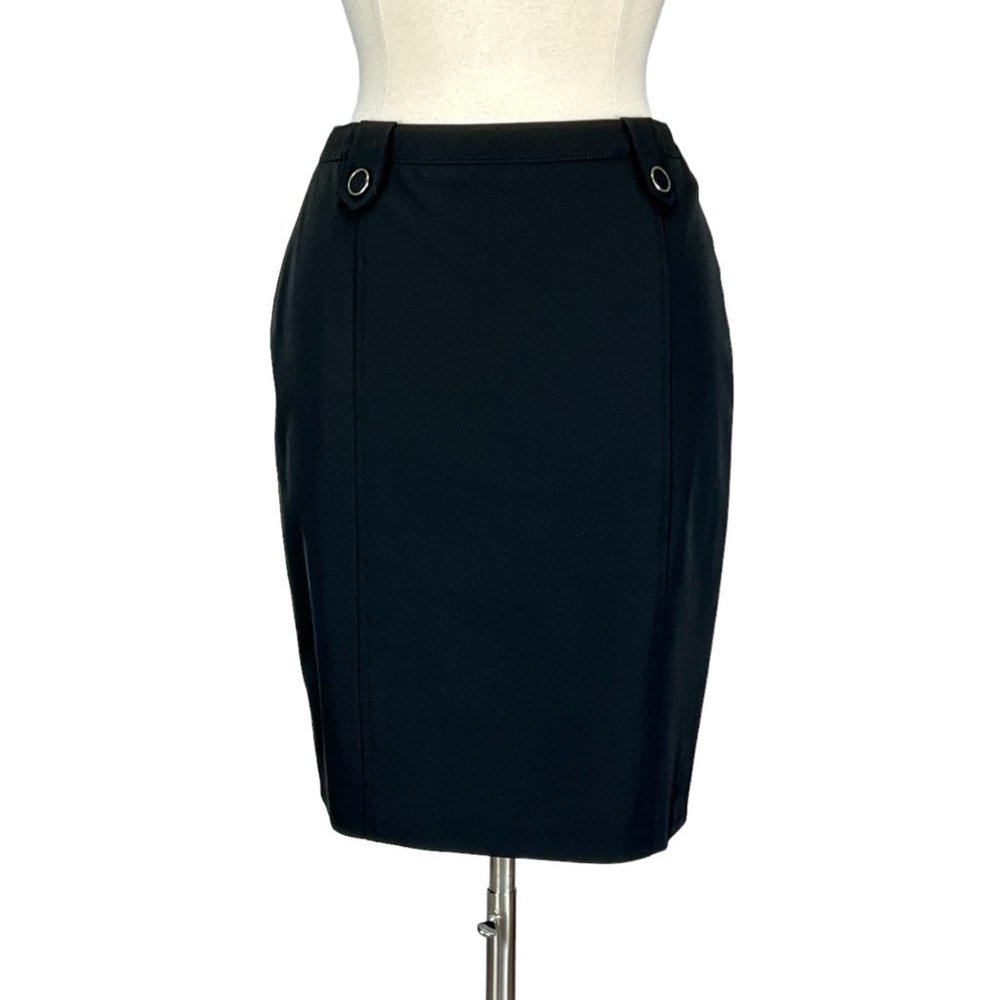 Escada Black Classic Pencil Straight Skirt Button Detail size 36 6